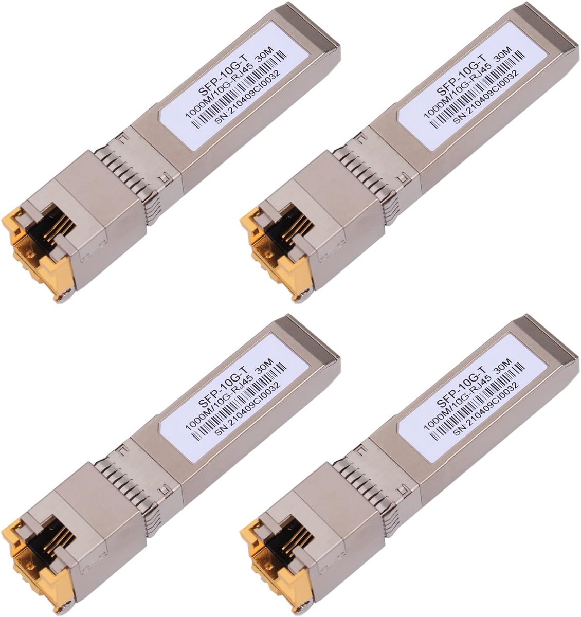 4 stuks 10G SFP+ RJ45 koperen transceiver, 10GBase-T module SFP CAT.6a/7 tot 30 meter compatibel met Cisco SFP-10G-T-S, Ubiquiti Unifi UF-RJ45-10G, Netgear, TP-Link, microtik en meer