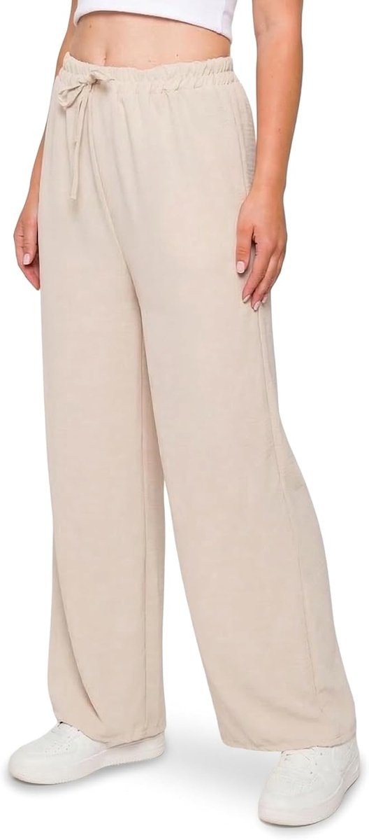 Palazzo broek wijde stoffen broek dames zomerbroek dames licht losse wijde marlenebroek snit met hoge taille elastische tailleband voor kantoor vrije tijd strand outfit luchtig comfortabel