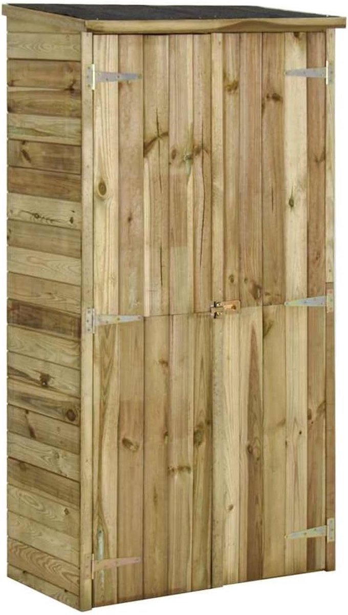 Gereedschapsschuur van grenenhout, 85 x 48 x 177 cm, voor tuin en terras, tuinkast met 3 planken en dakplaat van teerkarton