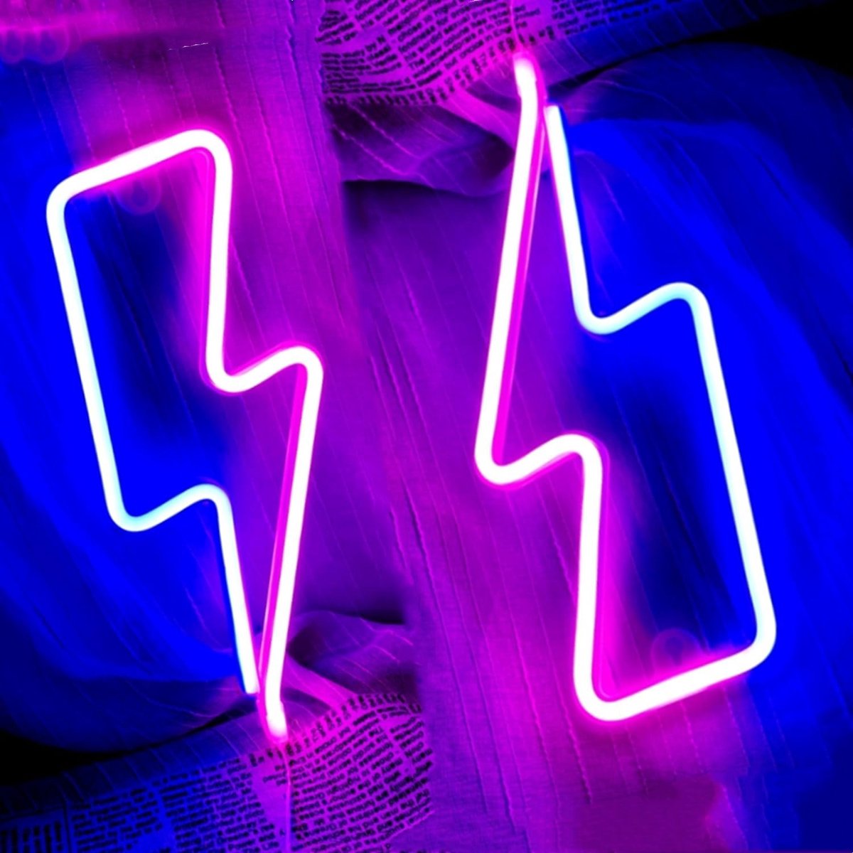 2 stuks blauwe flitser neonbord voor wanddecoratie op batterijen of USB-voeding, neonlicht voor kinderkamerdecoratie, knipperende led-neonborden voor speelkamer, slaapkamer, bar, cadeaus voor vrienden
