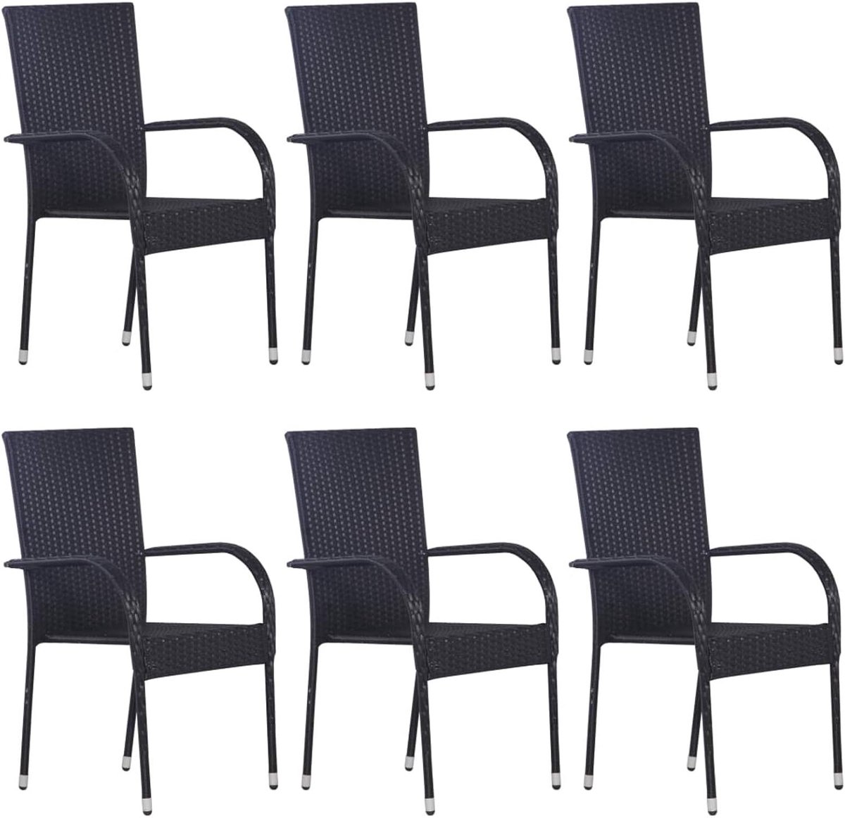 Stapelbare tuinstoelen, tuinstoelen, tuinstoel, terrassen, zitmeubel, campingstoel, tuinstoel, tuinstoel, stoel, terrasstoel, 6 stuks, polyrotan zwart