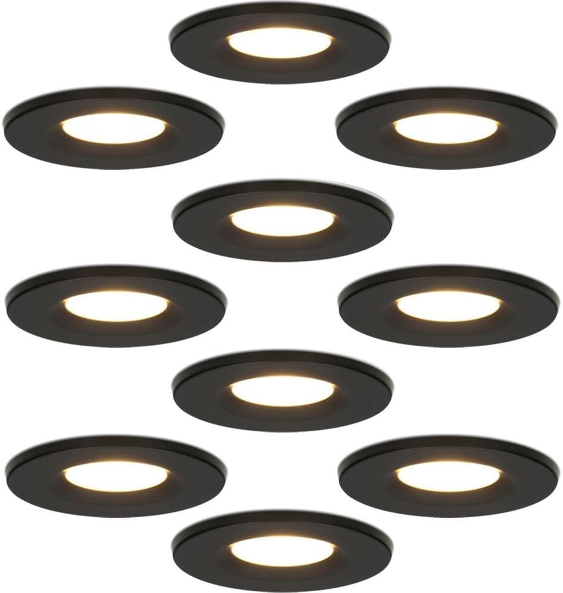 Hoftronic Set van 10 Venezia LED inbouwspots 6W 650lm 2700K warm wit dimbaar rond IP65 zwart voor binnen, buiten en badkamer