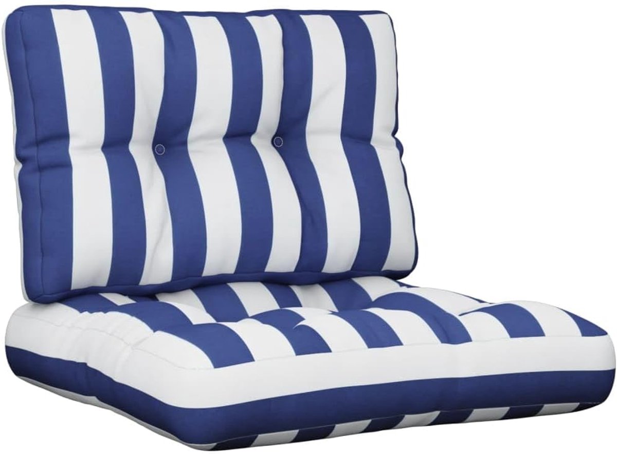 Terrasmeubel, schommelkussen, kussen voor terrasstoelen, palletkussens, 2-delig, blauw en wit gestreept stof