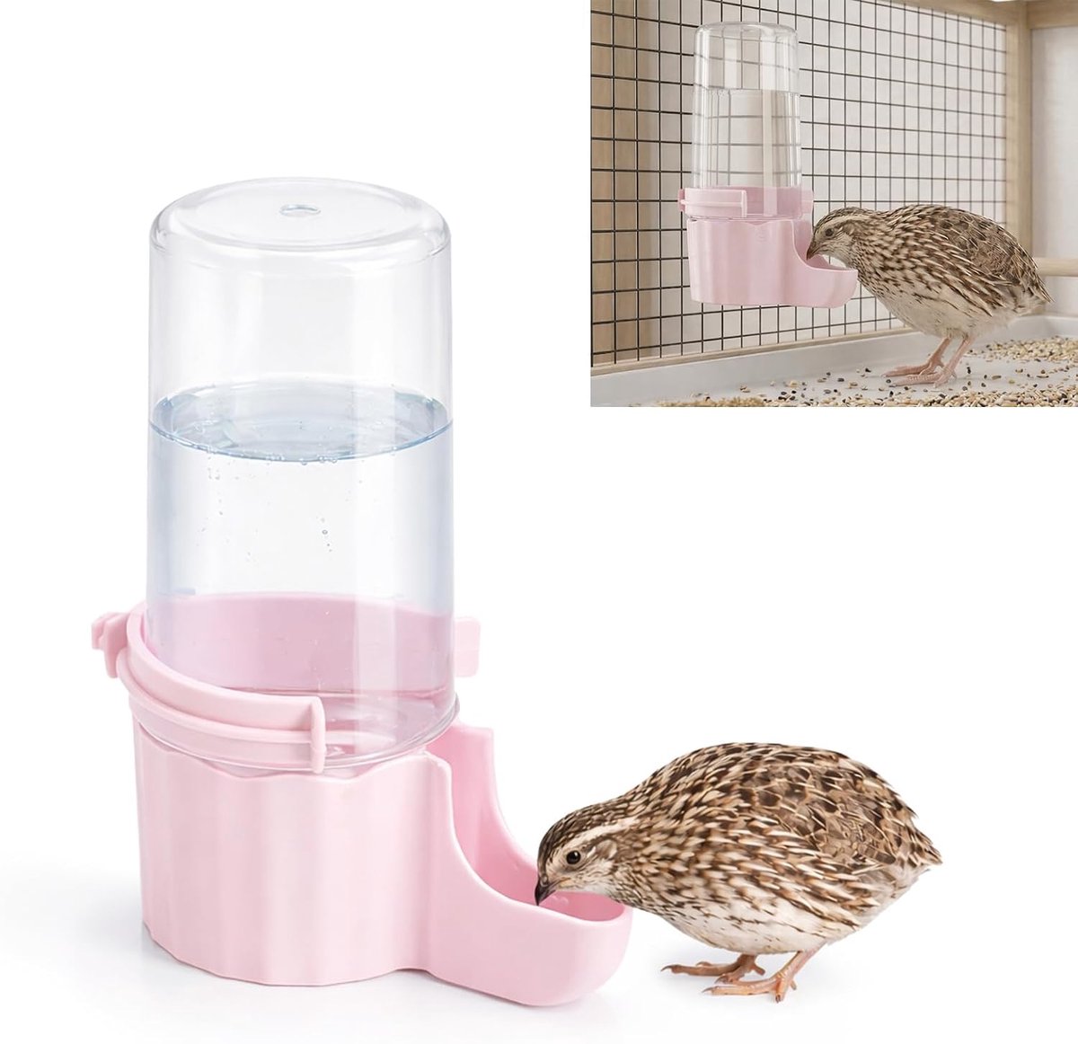 Waterdispenser vogelkooi, anti-verdrinking, automatische kuikendrinkbak met ondiepe plaat, om op te hangen of neer te zetten, voor kwartels, parkieten, broedmachine en kooiaccessoires, 495