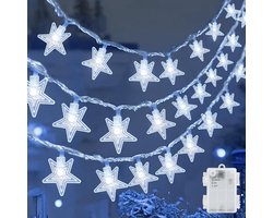 Cshare Lichtsnoer met sterren, voor buiten, batterij, 6 m, 40 leds, vijfpuntige sterren, lichtketting met timer, IP65 waterdicht, voor tuin, camping, Kerstmis, binnen- en buitendecoraties, koudwit