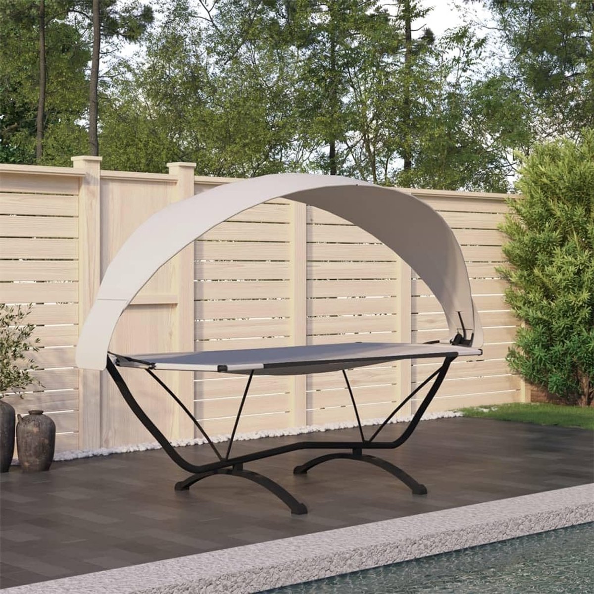 Loungebed met afneembaar dak, waterdicht Oxford-weefsel, stalen frame, hangmat voor balkon, tuin, terras, inclusief binnenvoering voor comfortabel ligvlak,