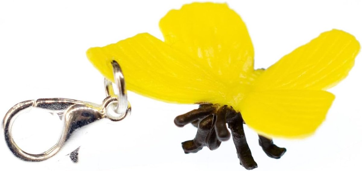 Hanger vlinder van rubber voor kinderen, insectendesign, geel, 20 mm, rubber metaal, zilver, onbekend