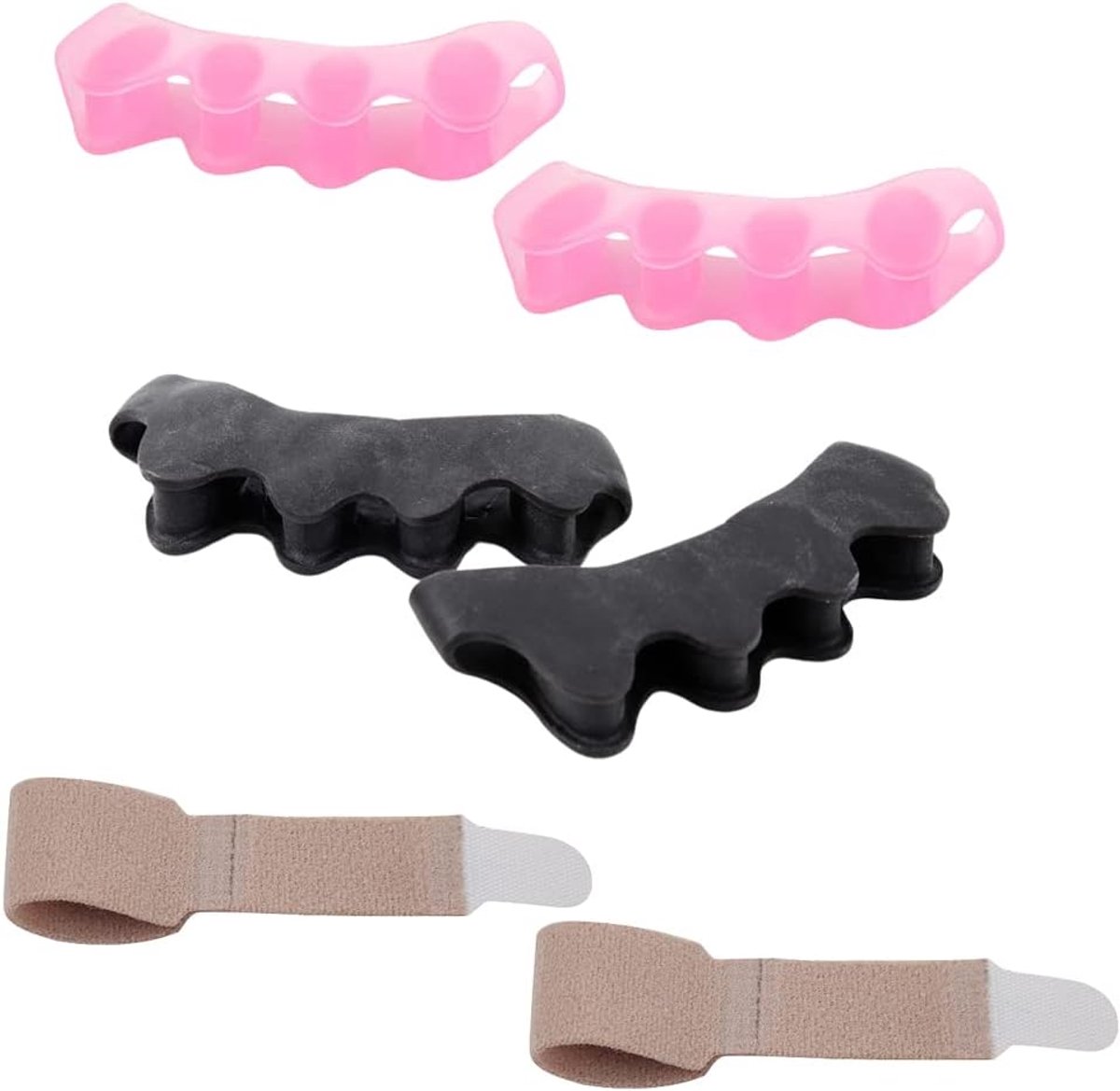 4 stuks teenslippers tegen hallux valgus met 2 correctieverband siliconen gel materiaal voor mannen en vrouwen, pijnverlichting na yoga en sportieve activiteiten