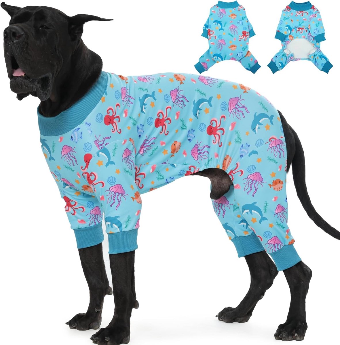 4XL, eendelige hondenoverall voor grote honden, wondbescherming, allergieën, anti-likken, eendelige hondenoverall voor grote honden, blauw - 4XL