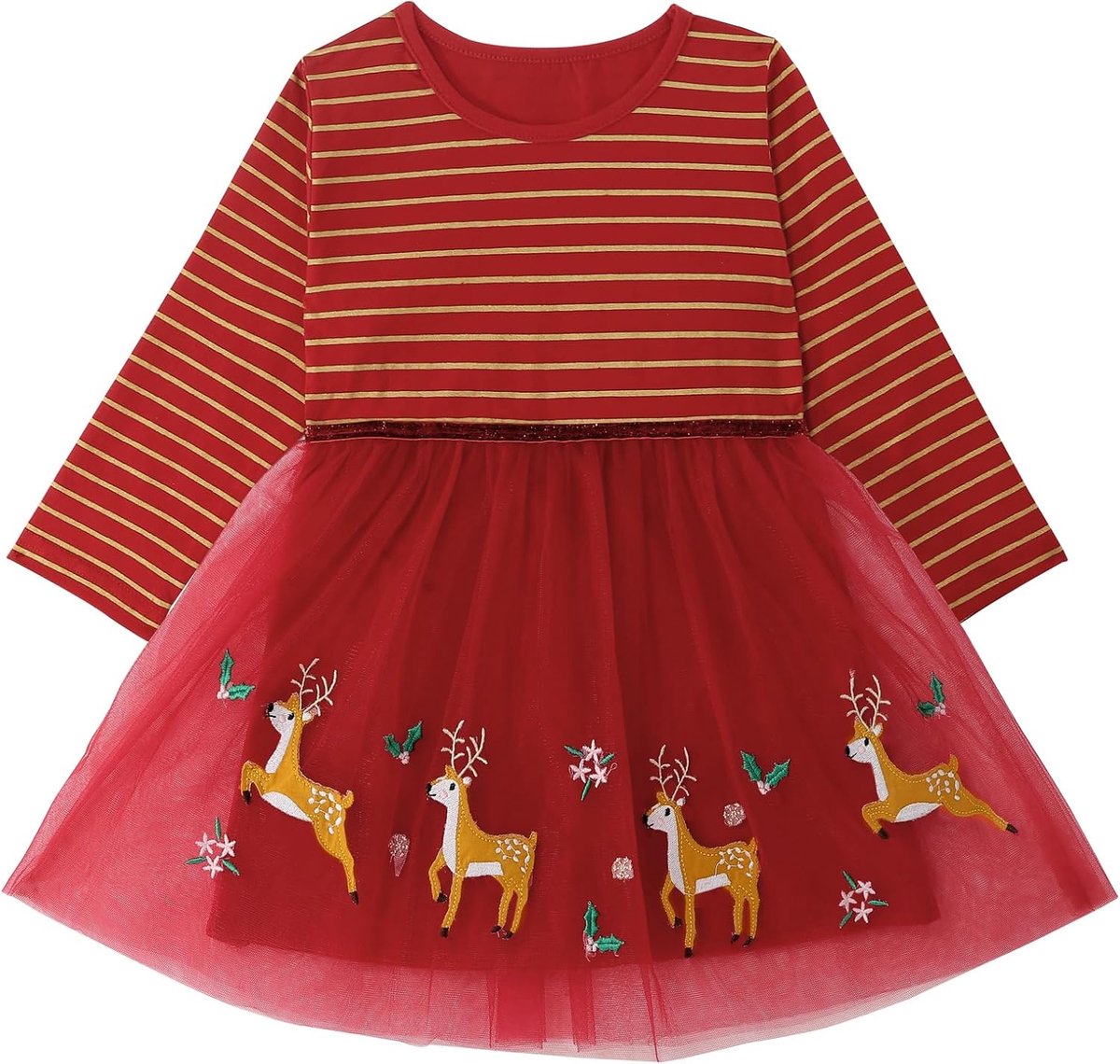 MATT KEELY Kerstjurk voor meisjes, 2-7 jaar, prinsessenjurk, lange mouwen, T-shirt, katoen