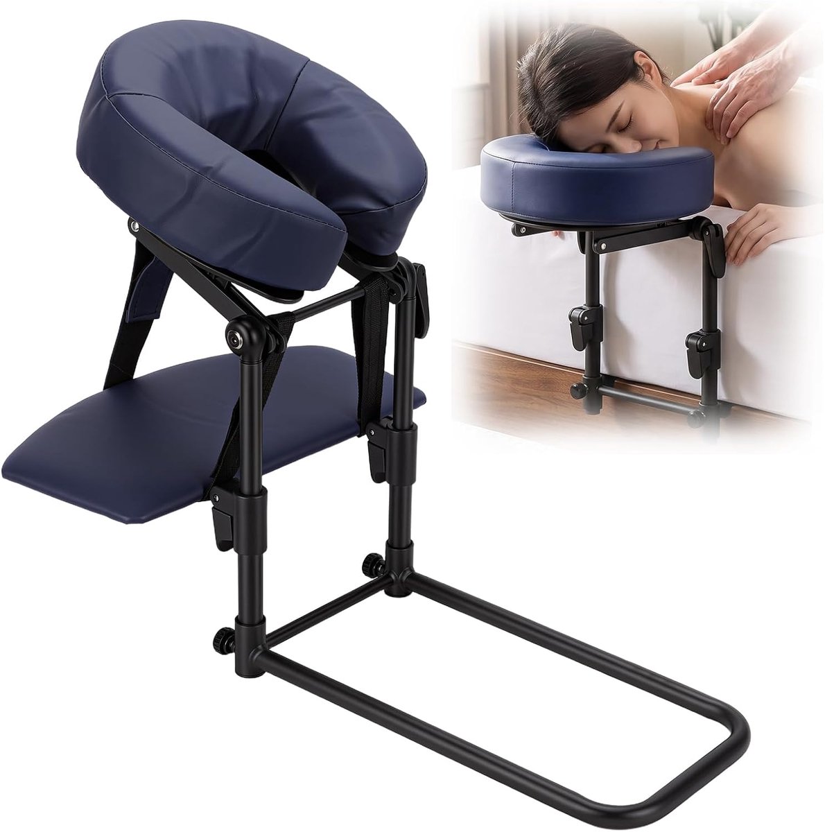 Hoofdsteun voor bed, verstelbaar massagekussen voor massagetafel, hoofdsteun, vervangingskussen in U-vorm, universeel, voor schoonheidsbedden, met elastieken (marineblauw)