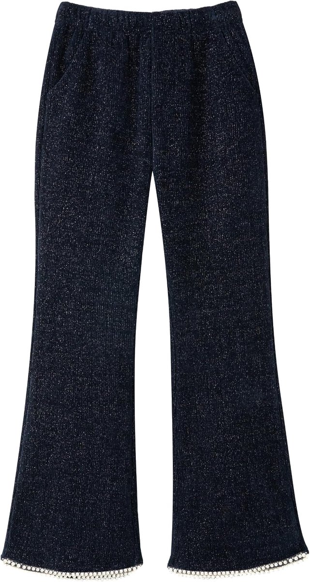 Klokbroek voor meisjes, elastische tailleband, glanzende geribbelde leggings van fluweel met bel en parels, voor kinderen, warm, joggingbroek met zakken