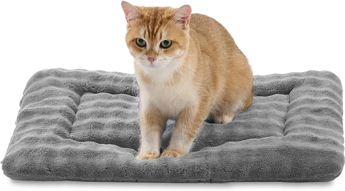 Huisdierbedmat voor katten en kleine honden, wasbare zachte hondenmat met 3D-bubbelpatroon, grijs, 61 x 45,7 cm