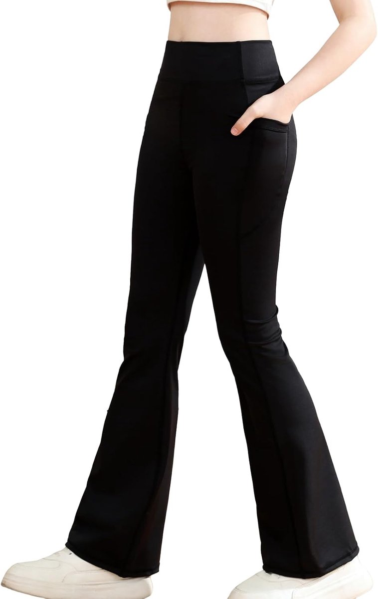 Leggings met 2 zakken sportlegging meisjes lange hoge taille sportbroek flared sportleggings voor yoga dans training hardlopen