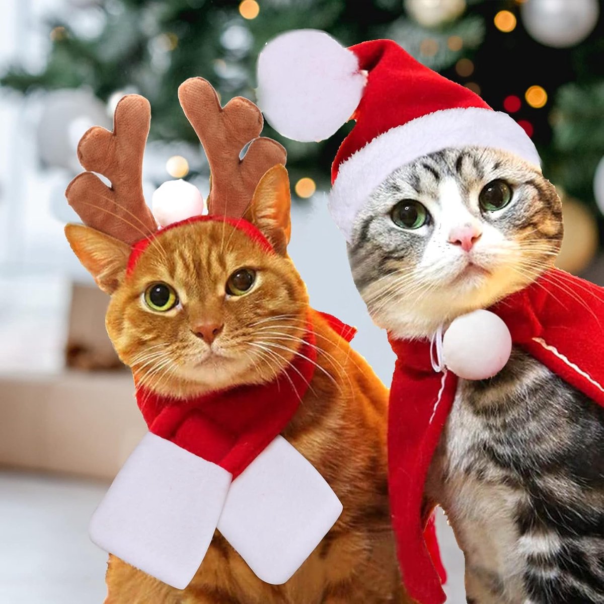 4 stuks Kat Kerstkostuum Outfit Kostuum Hoed Huisdier Hond Kerstkostuum Mantel Sjaal Rendier Gewei Hoed Kraag voor Puppy Hond Kat Feest Cosplay Benodigdheden