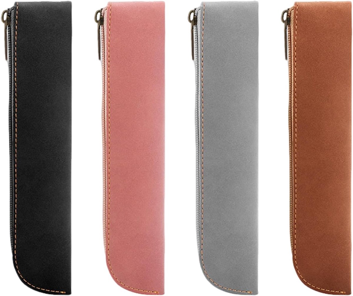 Set van 4 retro pennenetui, PU-lederen etui, eenvoudige en modieuze etui, draagbare etui, schrijfwarenaccessoires voor studenten