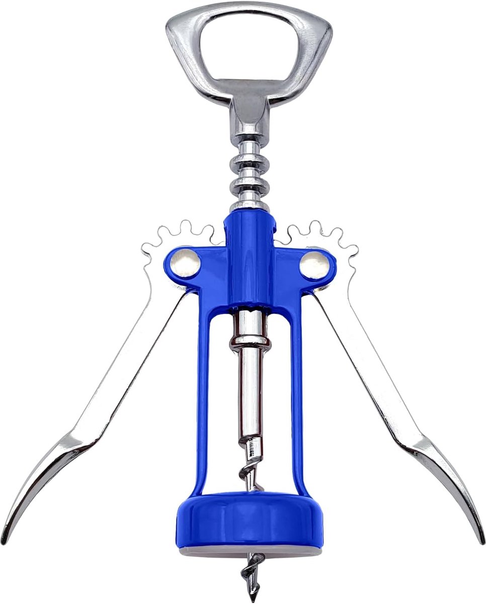 kurkentrekker met dubbele hendel voor wijn, elegante en moderne professionele flesopener, flesopener voor wijn en bierflessen, uniek designaccessoire, ideaal als cadeau (BLU)