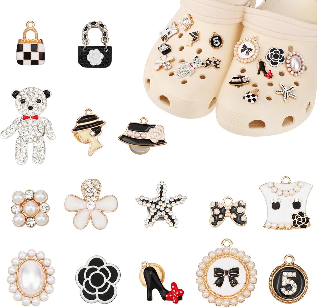 Bedels met metalen ketting voor schoenen, luxe sieraden mode schoen decoratie bedels, Bling schoen bedels passen klomp sandalen, leuke Clog bedels voor vrouwen, feestcadeau voor meisjes, Gelegeerd staal