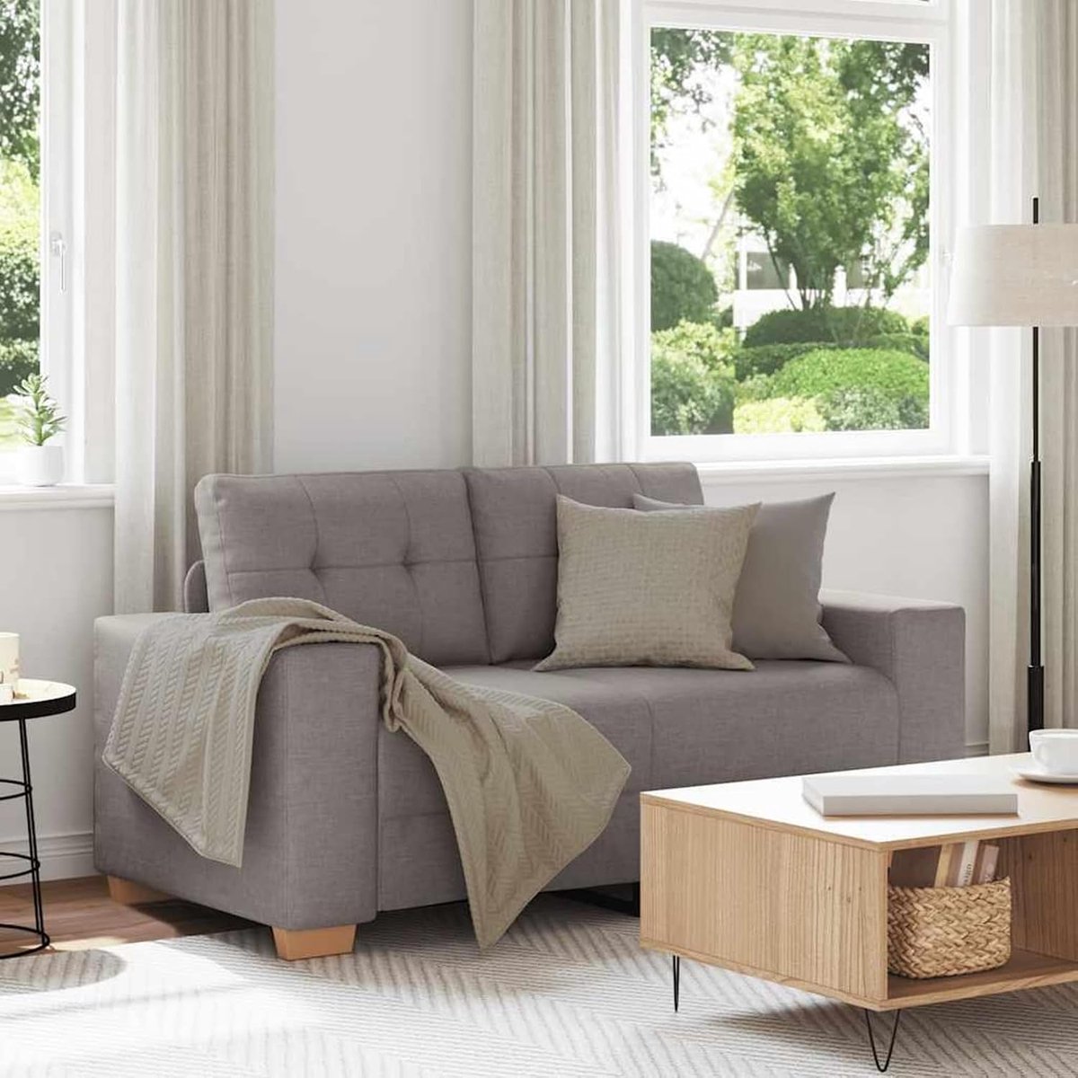 Loveseat-bank, taupe, 120 cm, stof, gestoffeerde bank, zitgroep voor woonkamer, appartement, kantoor, logeerkamer, entree, 4105074