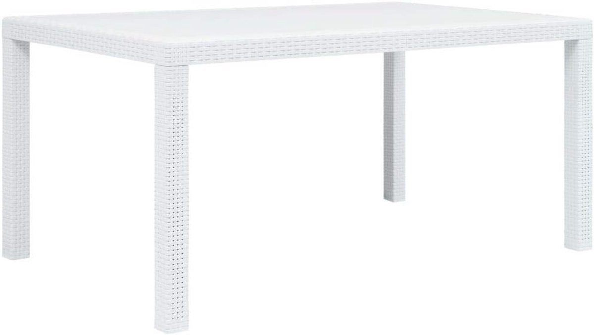 Balkontafel, terrastafel, tuintafel, wit, 150 x 90 x 72 cm, kunststof, rotan-look, voor tuin, terras, balkon
