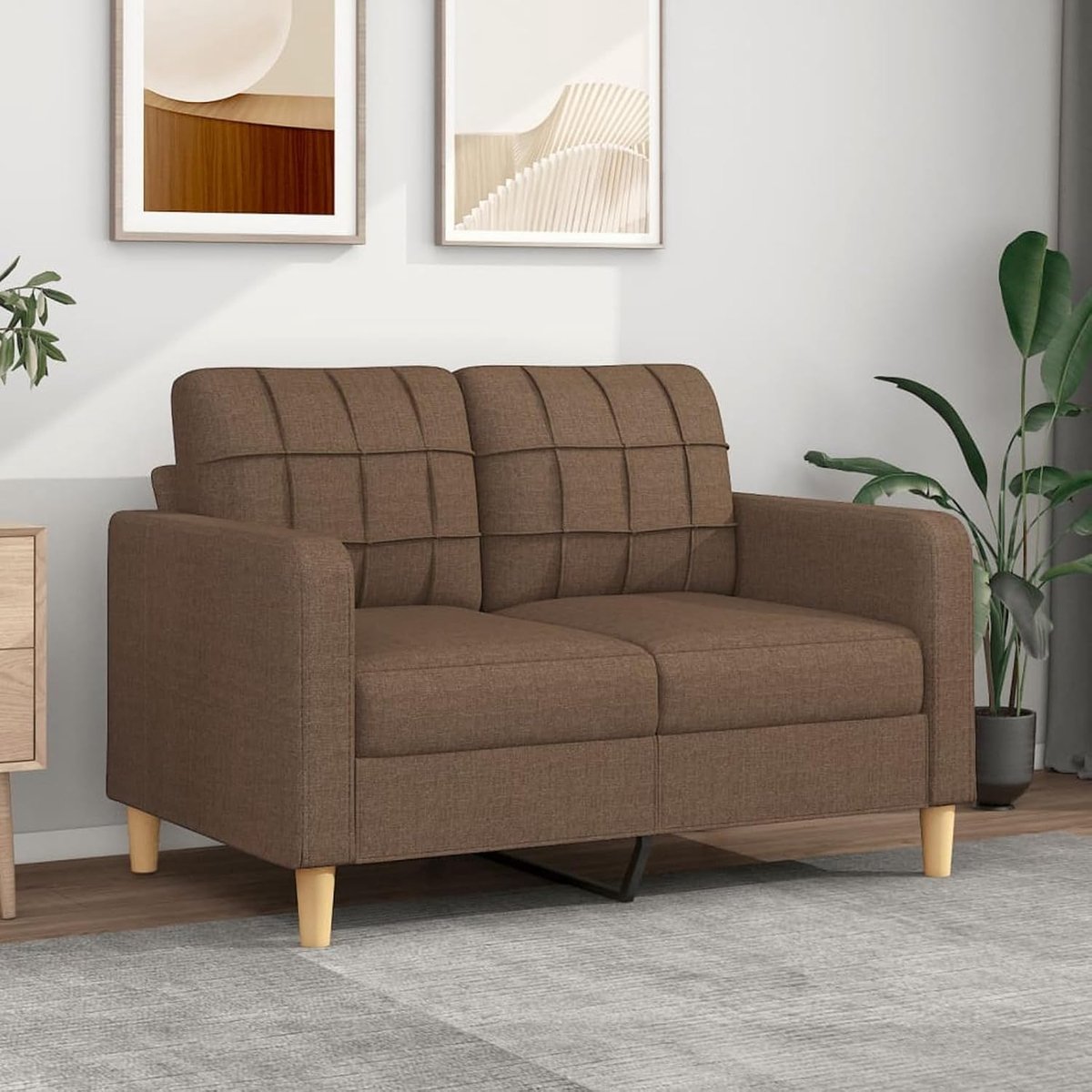 2-zitsbank, 120 cm, moderne slaapbank, gestoffeerd, voor woonkamer, kantoor, moderne stof, bruin