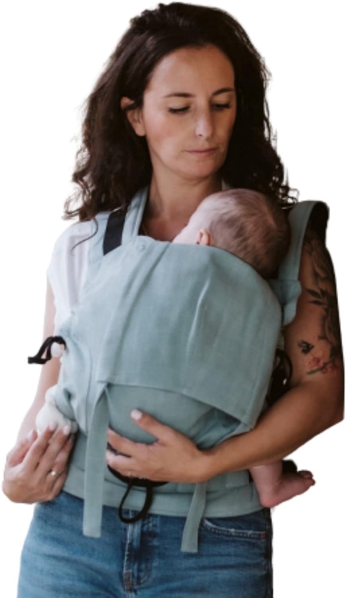 Rugzak, verstelbaar, gevoerd, ademend, van 100% biologisch katoen. Oeko-Tex gecertificeerd 6 maanden tot 2 jaar. Munt
