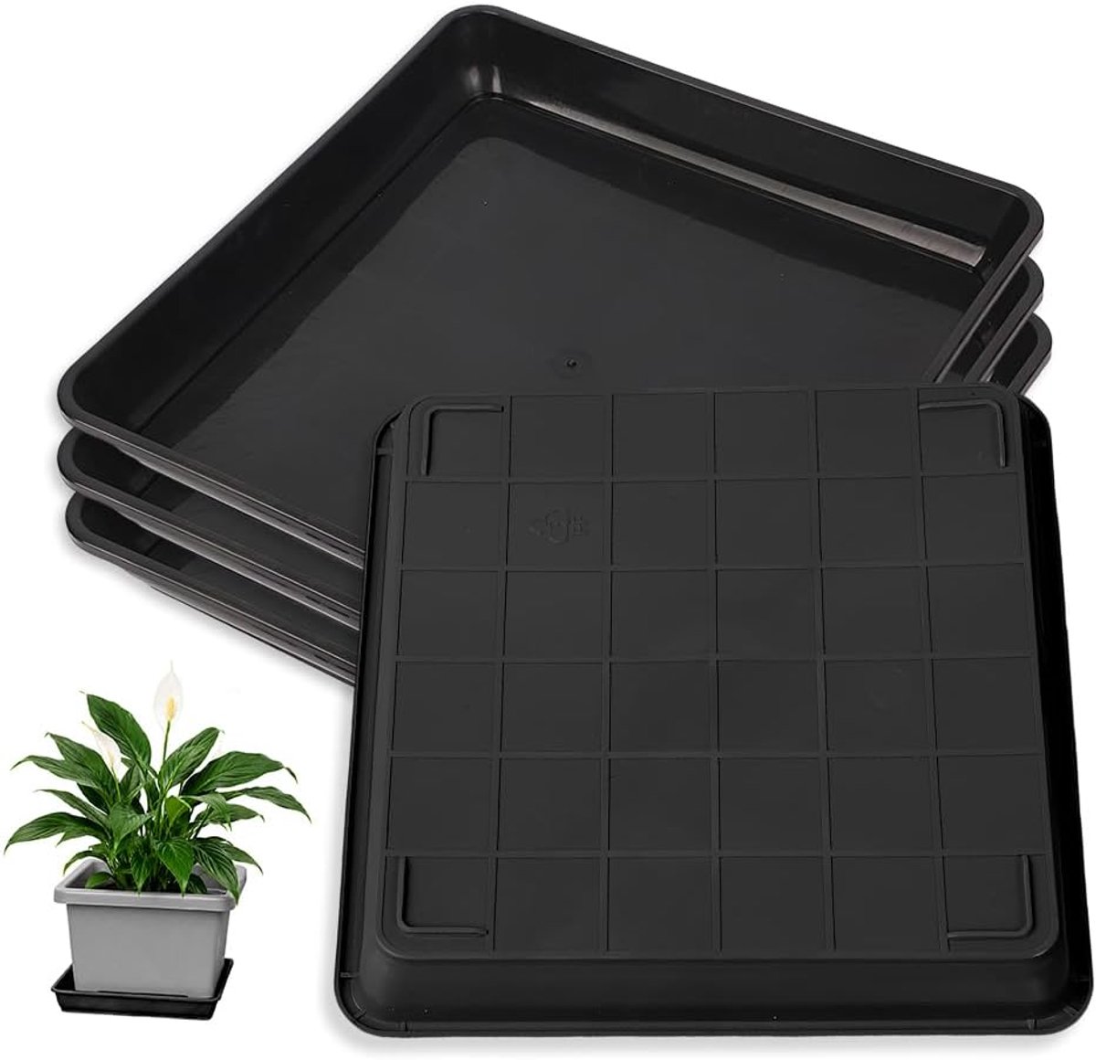 4 vierkante onderzetters voor planten, onderzetters voor
