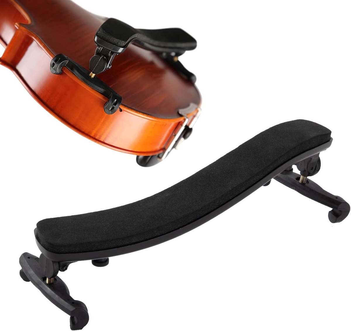 Schoudersteun voor viool, instelbaar voor 3/4 en 4/4 maat, met schuim vioolondersteuning (Zwart)