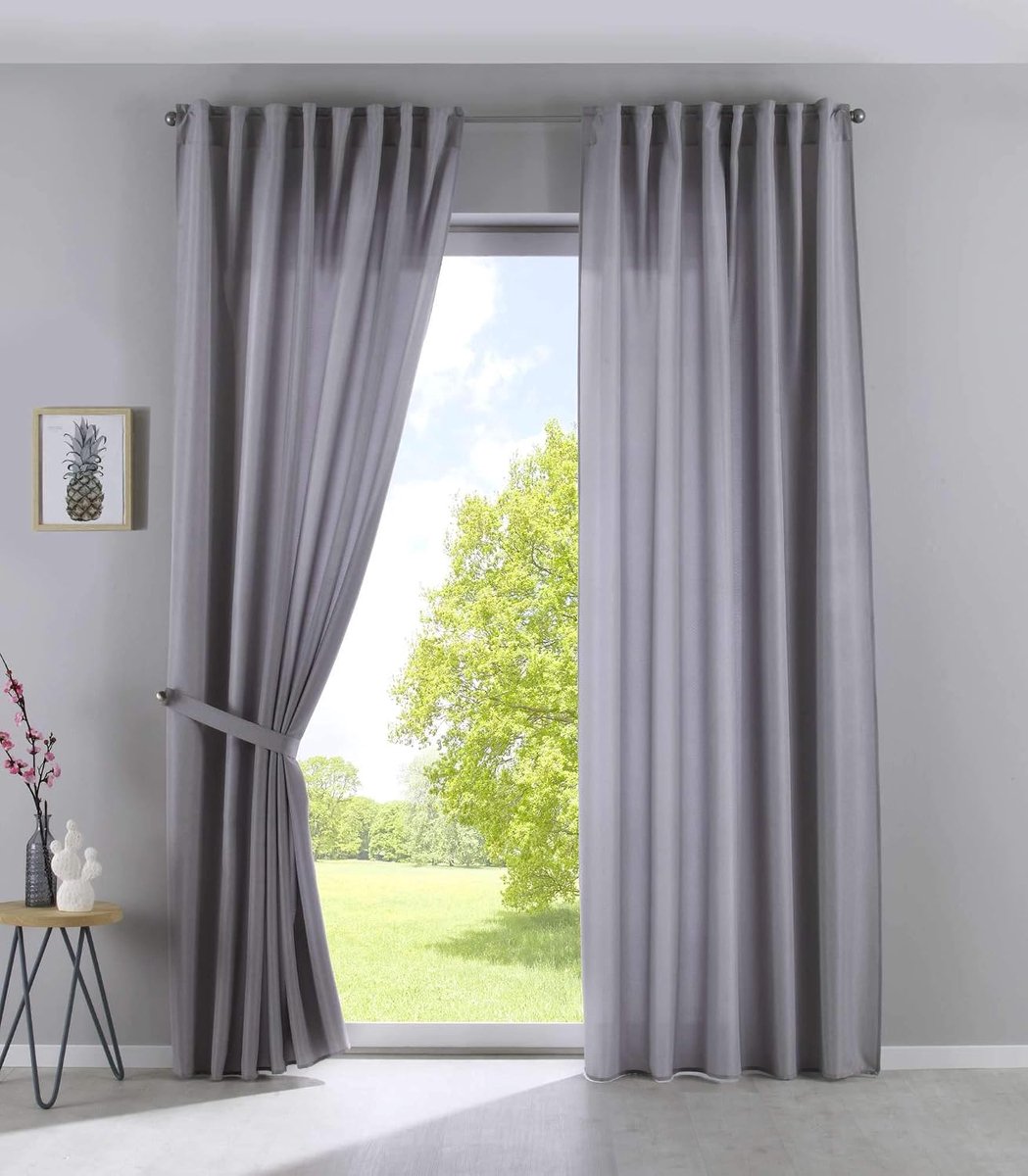 2019037-2, set van 2 gordijnen, verborgen lussen, ondoorzichtig, linnenlook, (h x b) 250 x 140 cm, gemêleerd, gordijn met gordijnhouder