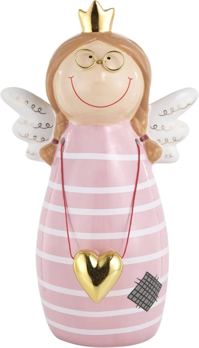 Home Decoratie Kerstmis, handgeschilderd, Baroni Home Decoratie Kerst, modern figuur, binnen of buiten, Jurk roze, 16 x 12 x 27 cm