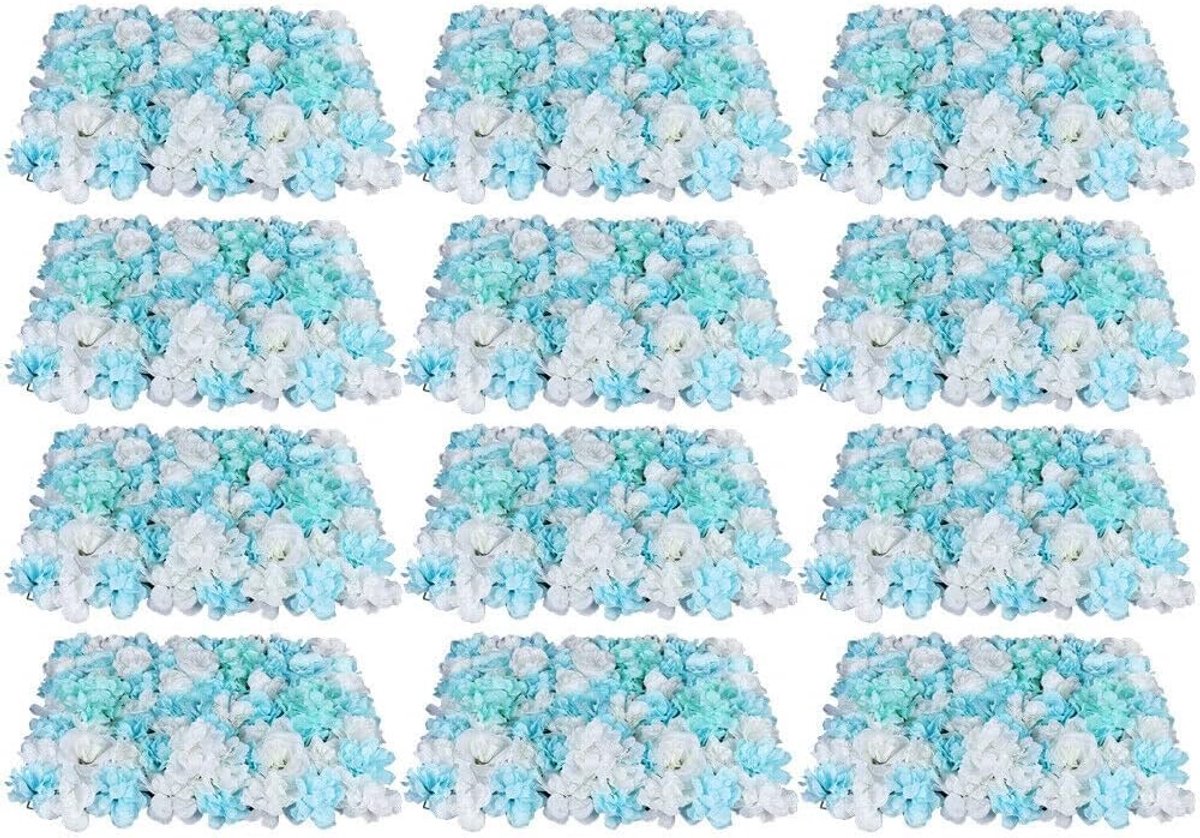 Kunstbloemenwand, Rozenwand, Blauw, Rozen, Wandpaneel, 40 x 60 cm, Decoratieve Bloemenwand voor Doe-het-zelf Bruiloft, Straat, Muurdecoratie