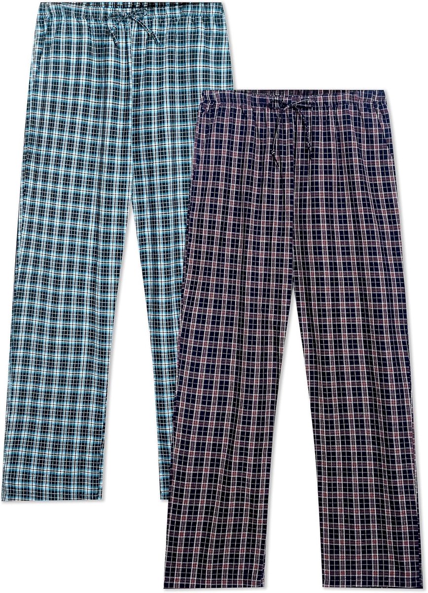 pyjamabroek voor heren, katoen, geruite pyjamabroek, loungebroek, pyjamabroek, vrijetijdsbroek met zijzakken, recht gesneden