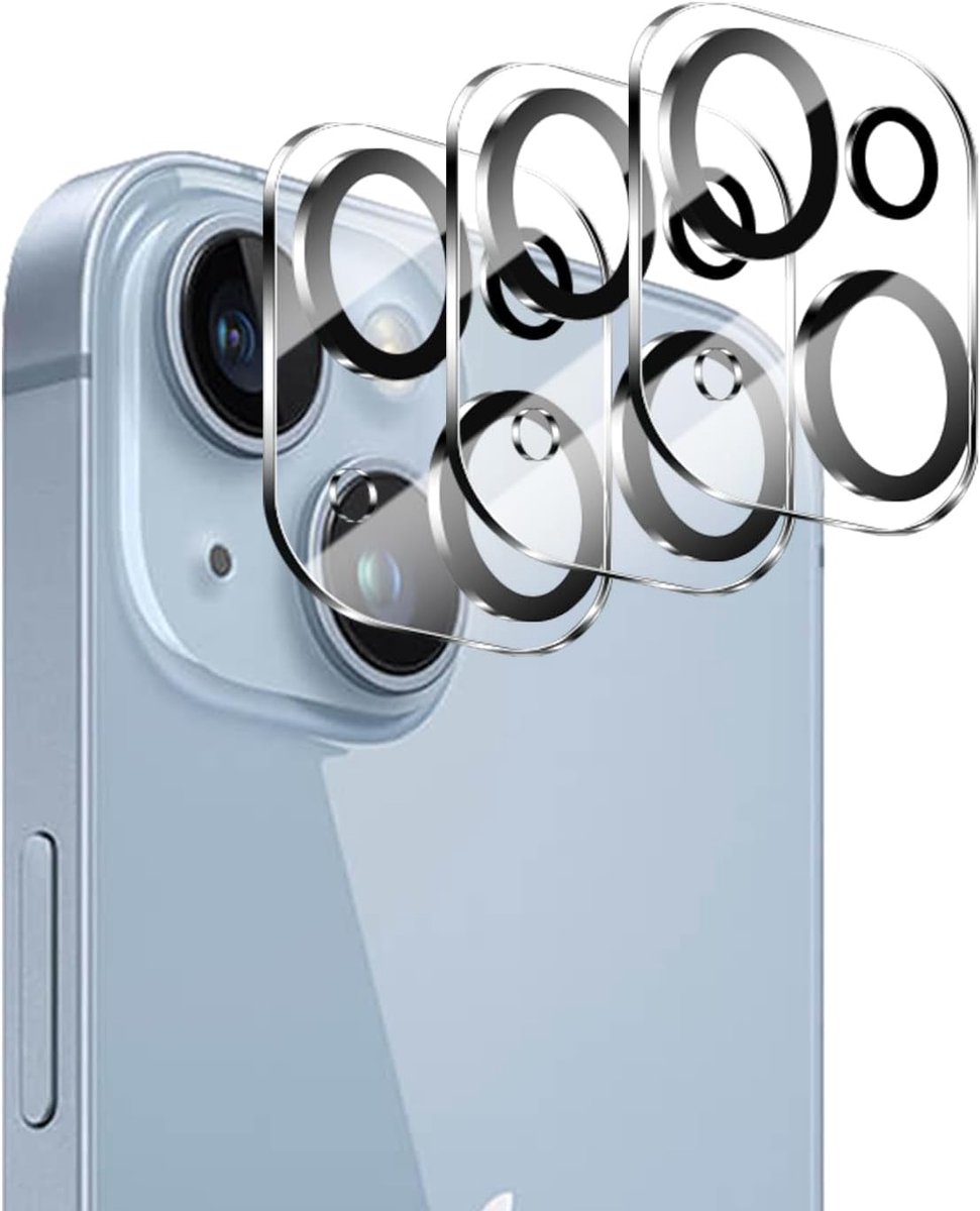 3 stuks camera-beschermfolie voor iPhone 14/14 Plus/iPhone 15/15 Plus, 9H pantserbescherming, glas, ultra-helder, anti-luchtbellen, krasvast