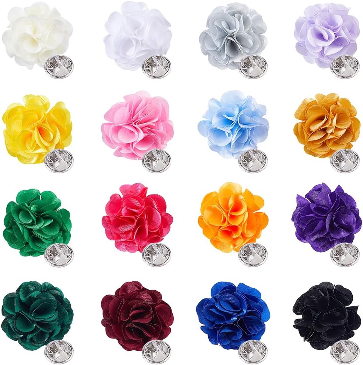 16 stuks revers bloemen voor pakken 16 kleuren handgemaakte satijnen bloem boutonnière formele bloemenbroche button speld voor dames heren bruiloft bruidsmeisjes kleding accessoires