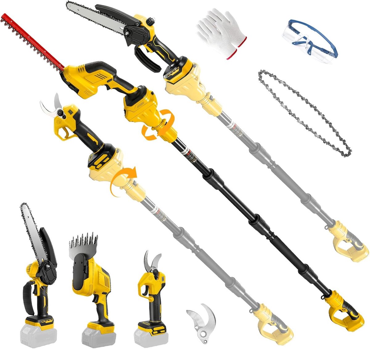 Kettingzaag, heggenschaar en snoeischaar, combiset, compatibel met Dewalt 20 V, uittrekbare boomsnoeigereedschapsset voor het snijden van takken en bomen (zonder accu)