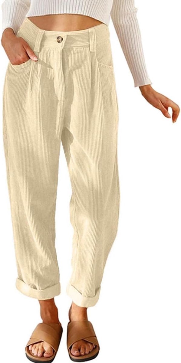 Casual Corduroy Broek Elastische Broek Hoge Taille Herfst Winter Warme Casual Broek met Zakken Brede Chique en Elegante Broek Retro Comfortabel Ademend