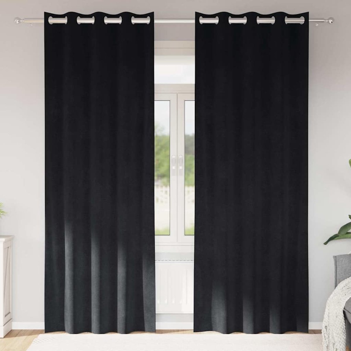 Fluweel, lichtbescherming, stoffen lussen, voor slaapkamer en woonkamer, 2 stuks, zwart, 140 x 260 cm, zwart