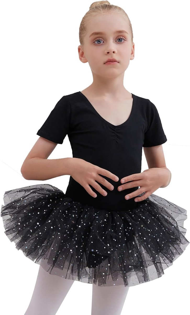 Balletkleding meisjes balletjurk katoen balletshirt korte mouwen balletpak dansjurk dansbody met rok tutu