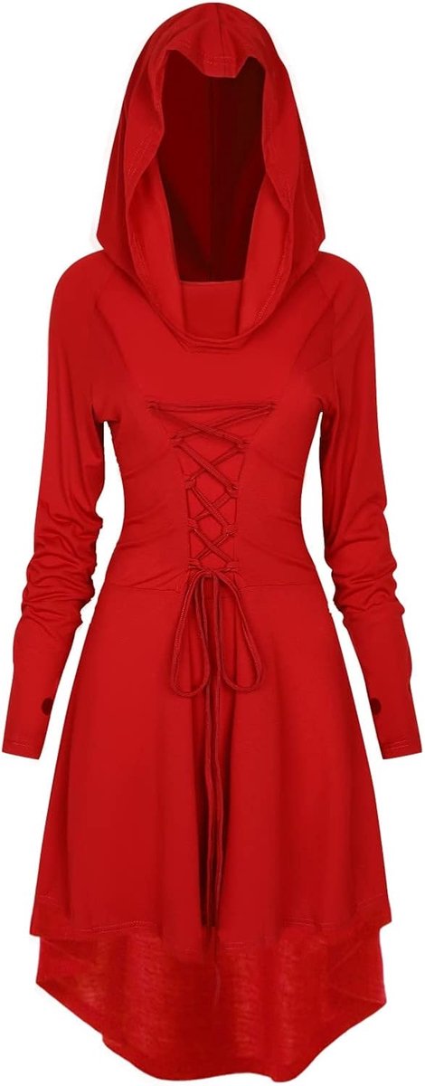 Jurk, voor dames, middeleeuwse kleding, halloweenkostuum, renaissance, met capuchon, carnaval