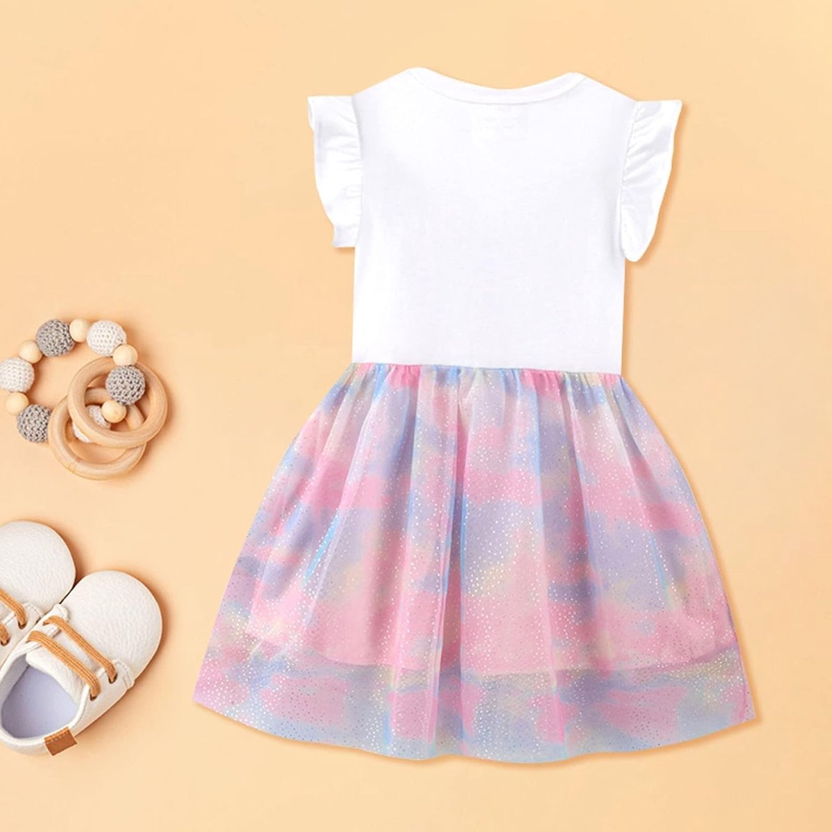 Meisjesjurk, katoen, gestreept, meerkleurig, zomer, strand, vakantie, korte mouwen, casual, schattig, modieus, voor kinderen, lente, zacht, A40