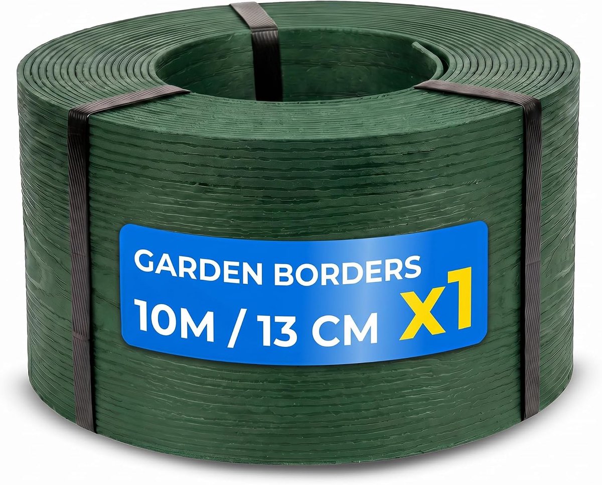 rand, houtlook, DOJA Barcelona - 13 cm x 10 m - groen - tuinrand voor buiten, flexibiliteit en uv-bestendigheid, gemakkelijk te snijden, gazonrand voor buiten
