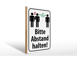 Holzschild Hinweis 30x40cm bitte Abstand halten 1.5 m