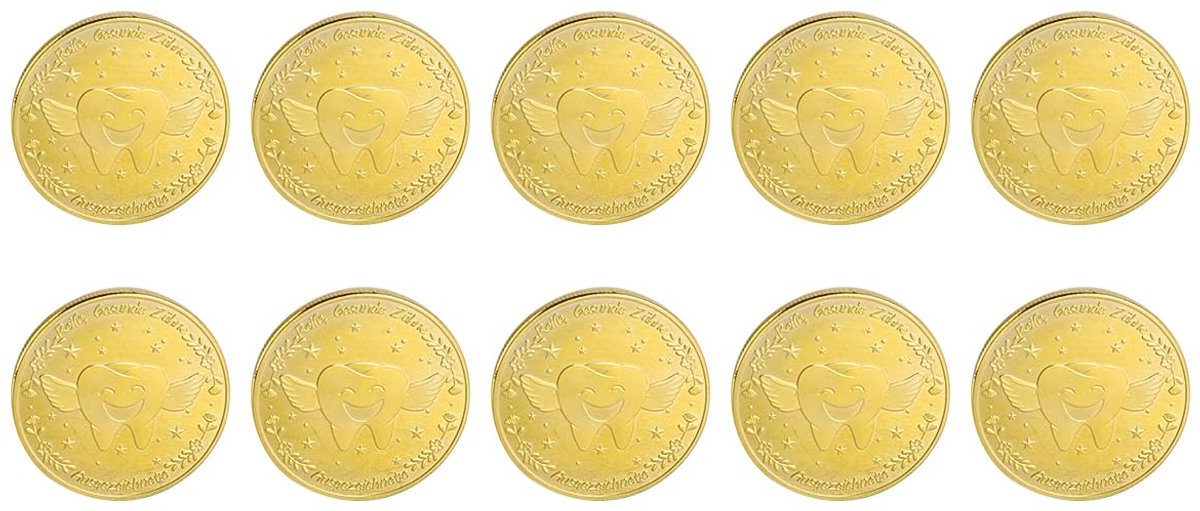 Dailygoods- Tandenfee Munt 10 Stuks - Gouden Munten - Geluksbrenger - Stevig Metaal - Unieke Patronen - Tandenfee Cadeau - Geluksmunt