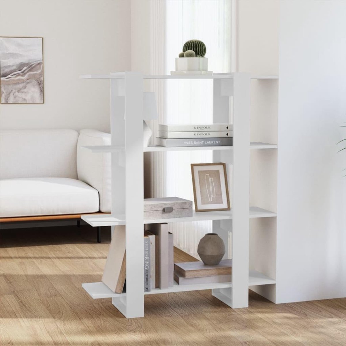 Boekenrek/ruimteverdeler, opbergrek, boekenkast, geschikt voor kantoor, werkkamer, slaapkamer, hal, wit, 100 x 30 x 123,5 cm