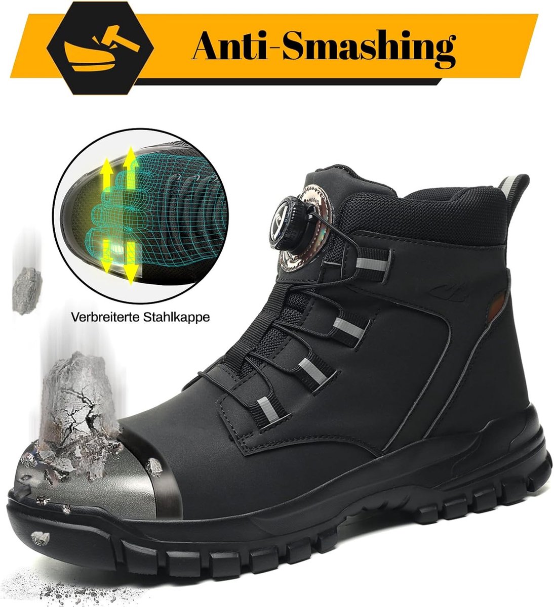Heren Dames Veiligheidsschoenen Waterdicht Werklaarzen Lichtgewicht Werkschoenen met Stalen Neus Antislip Beschermende Schoenen,Zwart,45EU