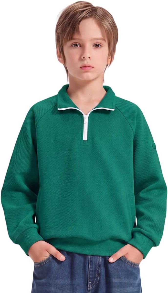 Jongens Quarter Zip Sweatshirt Lange Mouw Getextureerde Pullover