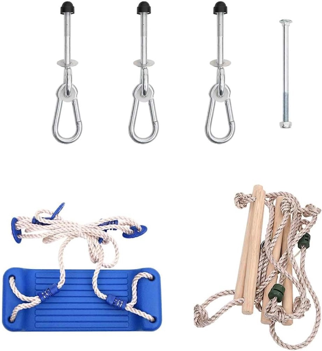 Schommelstoelset met gebreide ladder, klimtouw en handgrepen