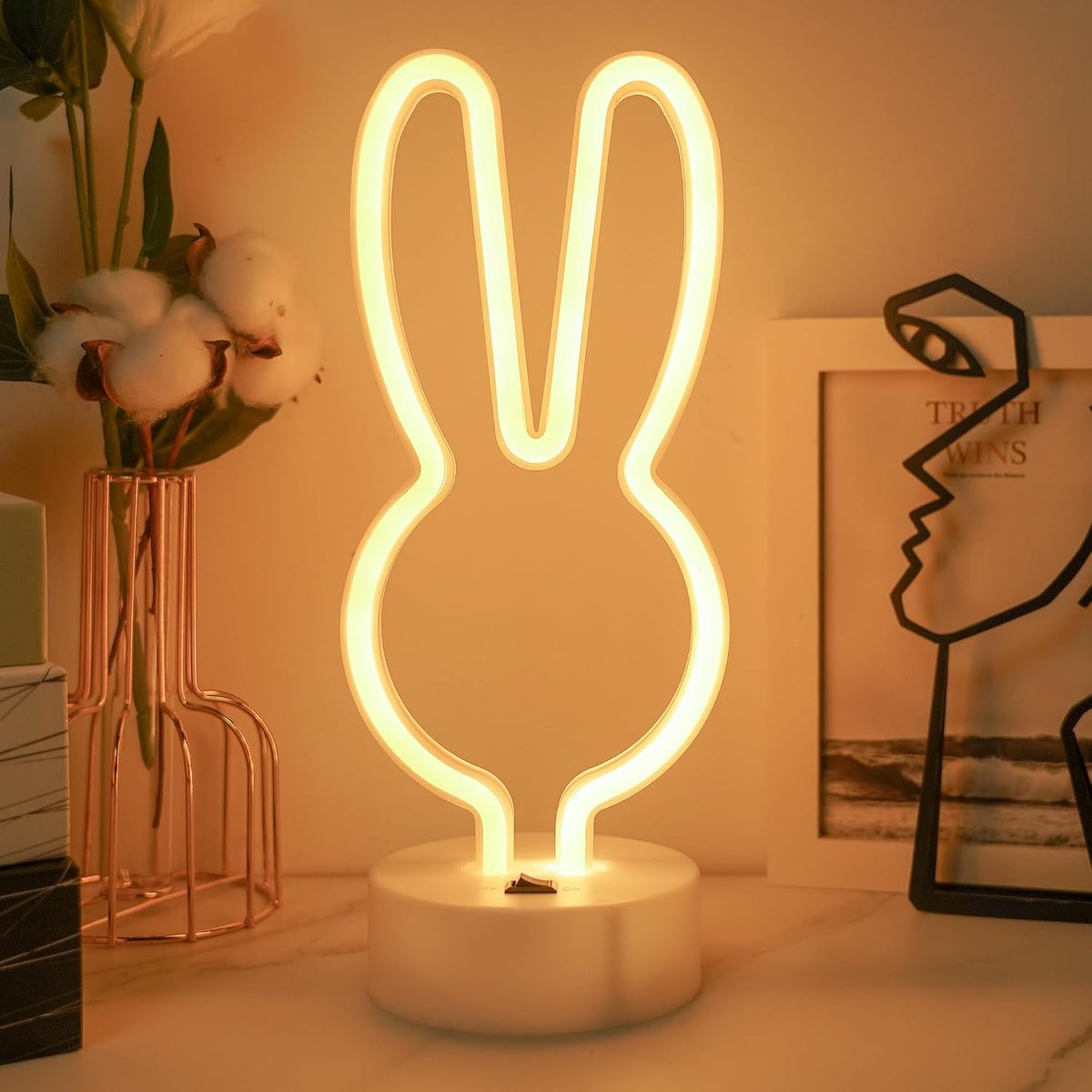 wit konijn neonlicht, neonborden konijn LED-neonlichtbord met houder Base Art Decoraties Batterij/USB bediende nachtverlichting voor kamerfeest, bruiloft, verjaardag festival decor