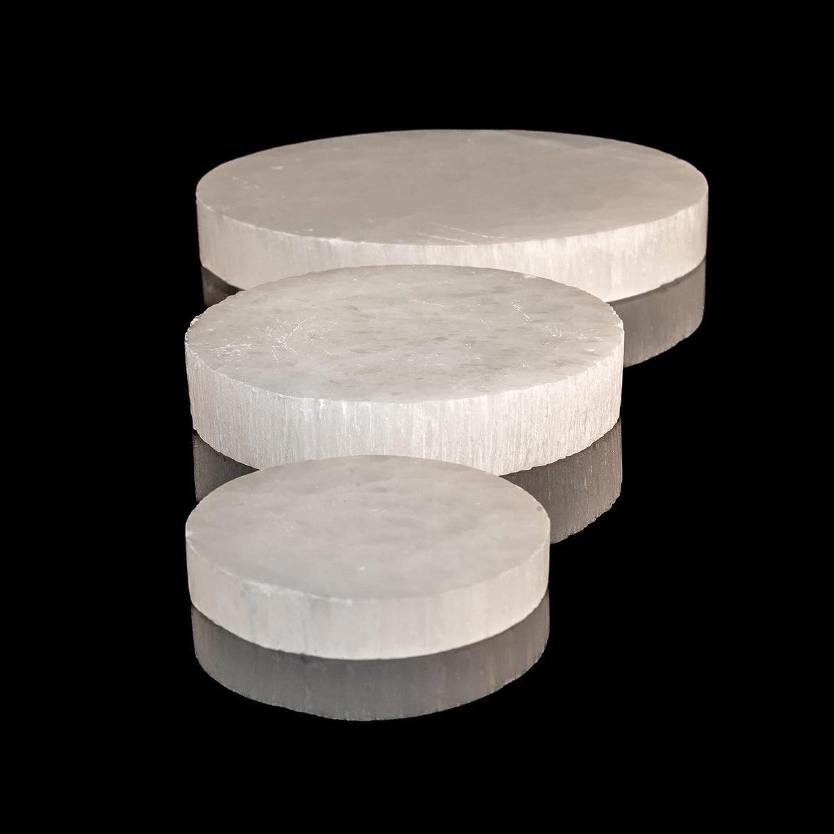 Laadplaat 7 cm en 10 cm, seleniet plaatschijf, kristallen laadplaat, ronde helende steen seleniet schijf, kristallen laadplaat, woondecoratie (10 cm)