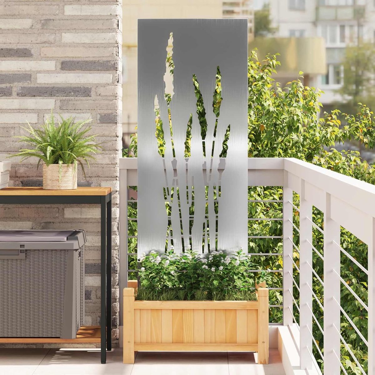 Inkijkwerend doek bloemen zilver 50x140 cm, roestvrij staal, decoratief, terras, balkon, tuin, privacy, sfeer, weerbestendig, onderhoudsvriendelijk, scheidingswand, windscherm